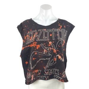 Led Zeppelin Women's Black Tie Dye Rock Band Music Cropped Tee Tank Top Size M